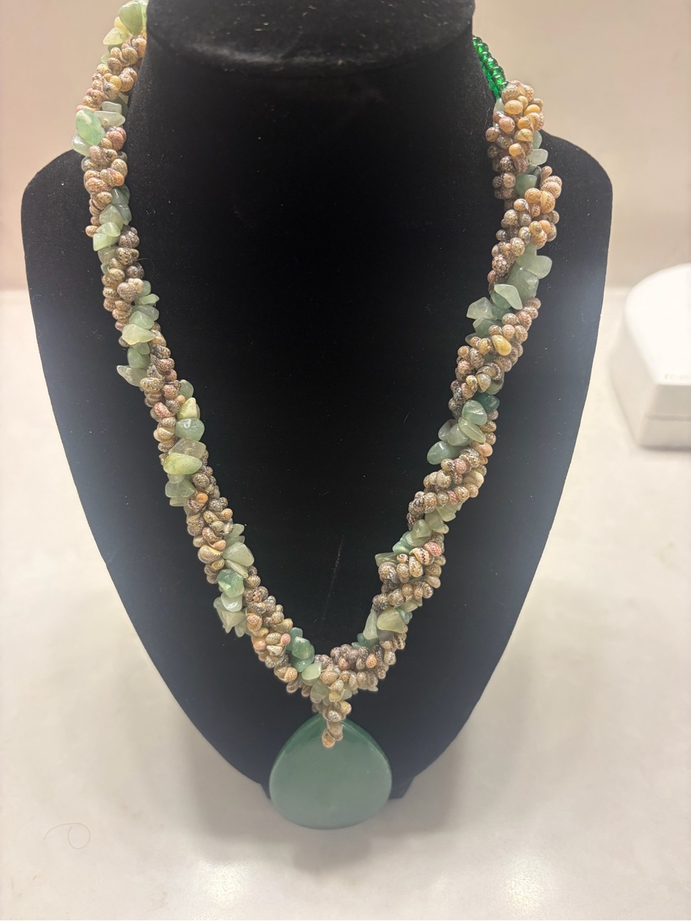 Green Aventurine Beaded Twist Necklace with Pendant - Women Jewelry